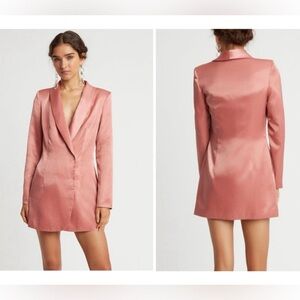 NEW Women's Choosy Sunset Vibes Pink Satin Double Breasted Coat Dress Size 16